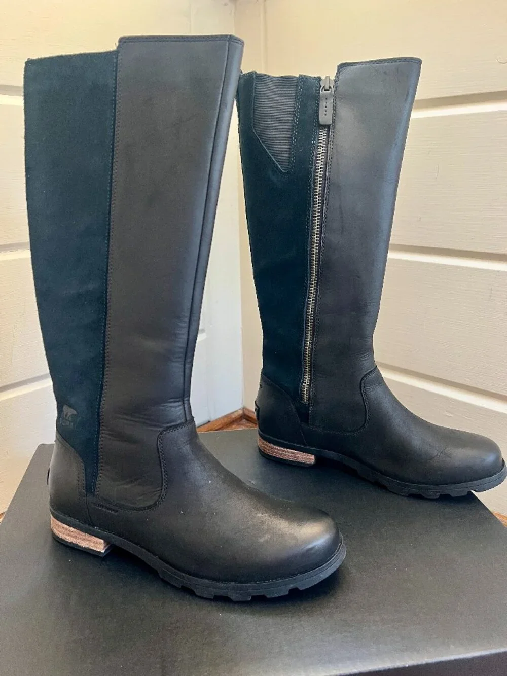 Sorel Emelie Waterproof Tall Riding Boot Suede Leather Black Winter Outdoor 8